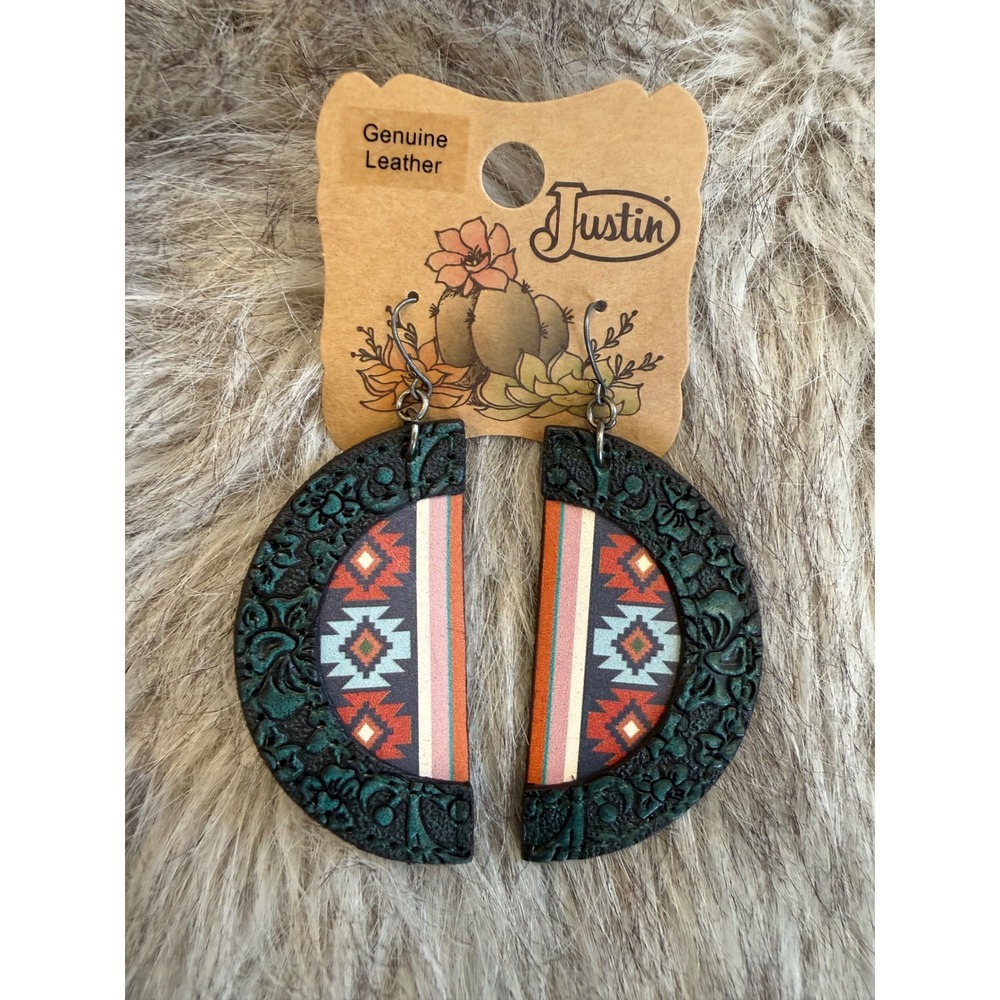 Justin Genuine Leather Western Southwestern Half Moon Drop Earrings